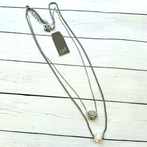 New NWT J. Jill Silver Classic Layered Pearl Rhinestone Crystal Necklace $49 Tag